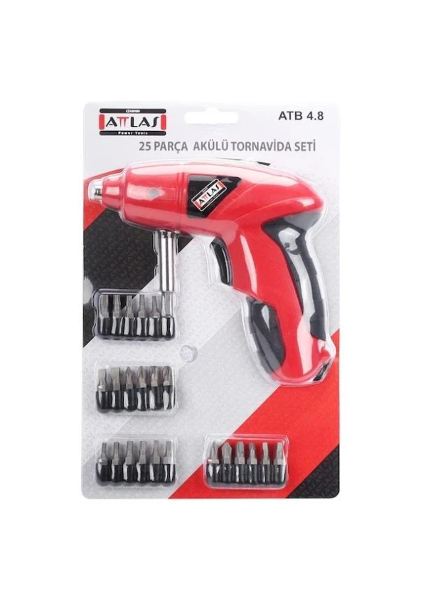 Attlas ATB4.8 Blister Ambalajlı Akülü Tornavida + 25 Parça Aksesuar Seti