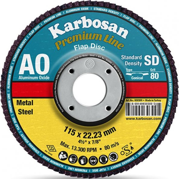 Karbosan Alüminyum Oksit Flap Disk Zımpara 180mm  60