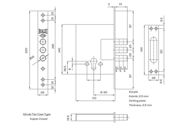 Kale Kilit 257 Üst Çelik Kapı Kilidi - Resim 2