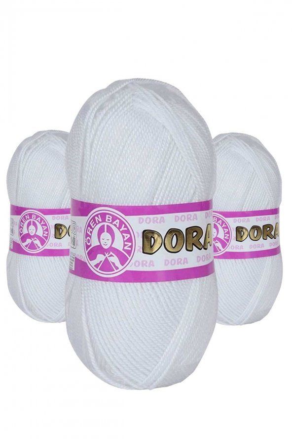 3 Adet Dora El Örgü İpi Yünü 100 gr 000 Beyaz