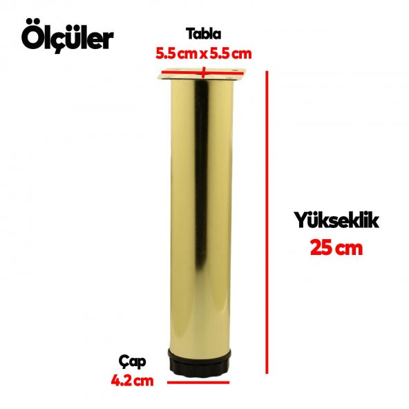 Mobilya Kanepe Sehpa TV Ünitesi Koltuk Ayağı Ayarlanabilir 25 cm Gold Altın Metal Baza Ayak - 3