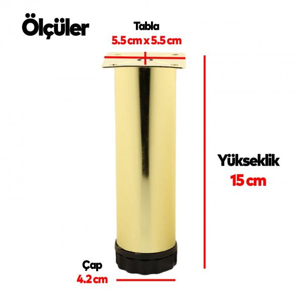 Mobilya Kanepe Sehpa TV Ünitesi Koltuk Ayağı Ayarlanabilir 15 cm Gold Altın Metal Baza Ayak - 3