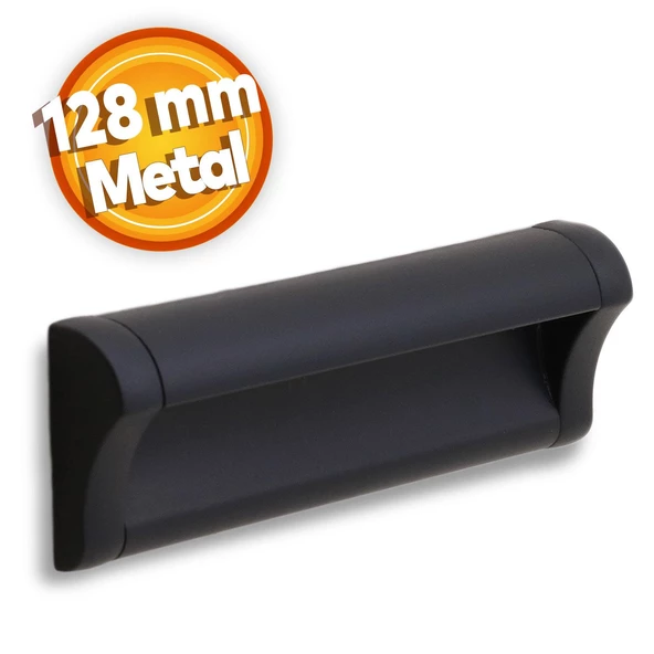 Plus Mobilya Mutfak Dolap Dolabı Kapak Çekmece Kulpu Kulbu (128 MM-12.8 CM) Mat Siyah Metal Kulpları