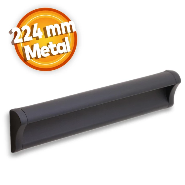 Plus Mobilya Mutfak Dolap Dolabı Kapak Çekmece Kulpu Kulbu (224 MM-22.4 CM) Mat Siyah Metal Kulpları