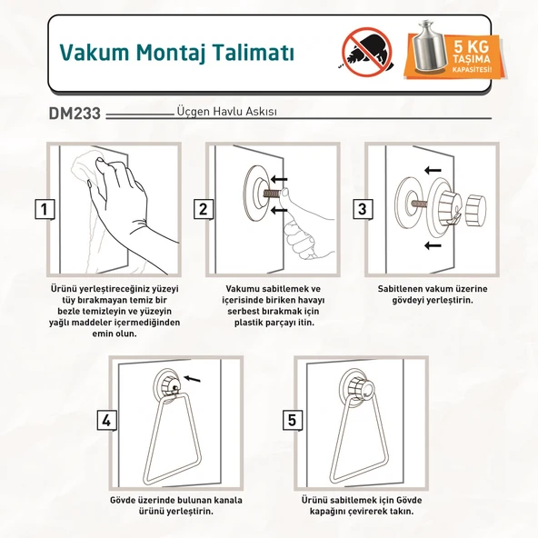 TEKNOTEL DELME VİDA MATKAP YOK! VAKUMLU ÜÇGEN HAVLULUK MAT SİYAH DM233 - 3