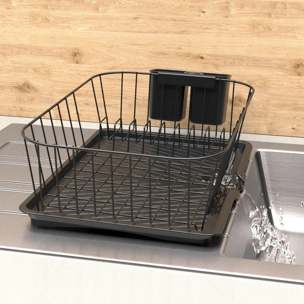 TEKNOTEL TEK KATLI BULAŞIKLIK TABAKLIK OLUKLU TEPSİ MAT SİYAH KB085 - 3