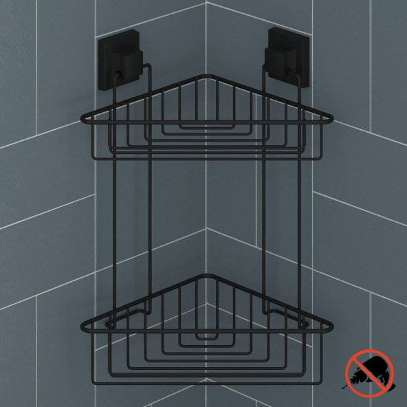TEKNOTEL DELME VİDA MATKAP YOK! easyFIX YAPIŞKANLI İKİ KATLI BANYO KÖŞE RAFI MAT SİYAH EF257 - 2