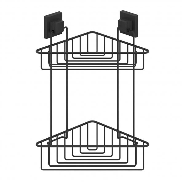TEKNOTEL DELME VİDA MATKAP YOK! easyFIX YAPIŞKANLI İKİ KATLI BANYO KÖŞE RAFI MAT SİYAH EF257 - 4