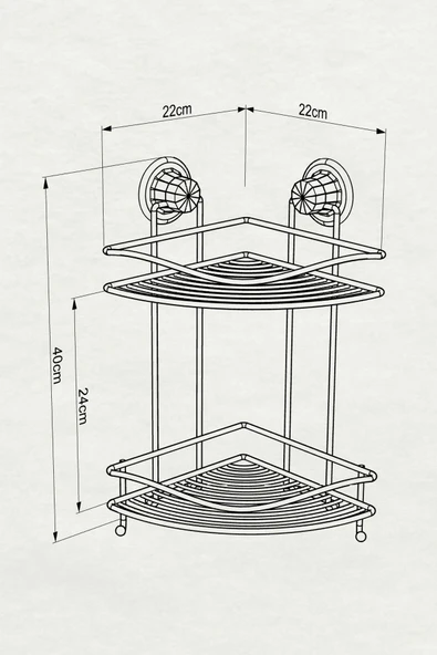 TEKNOTEL DELME VİDA MATKAP YOK! VAKUMLU İKİ KATLI BANYO KÖŞE RAFI MAT SİYAH DM253 - 8