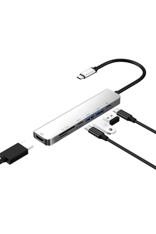 7 In 1 Sd Usb Type-c Hub Hdmı Girişli Macbook Çevirici Çoklayıcı