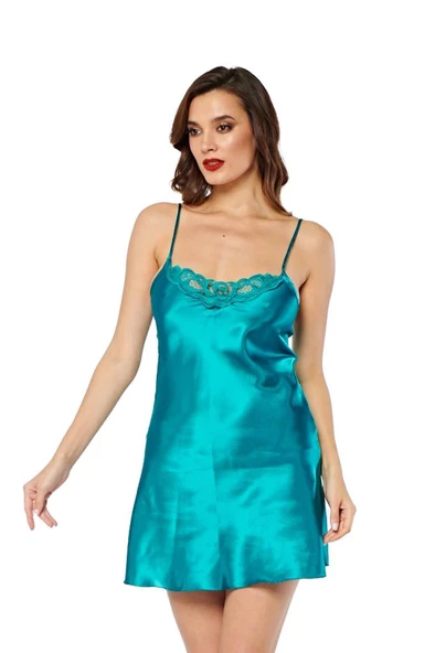 Sistina Bayan Yeşil Saten Kısa Gecelik M-266 - Resim 2