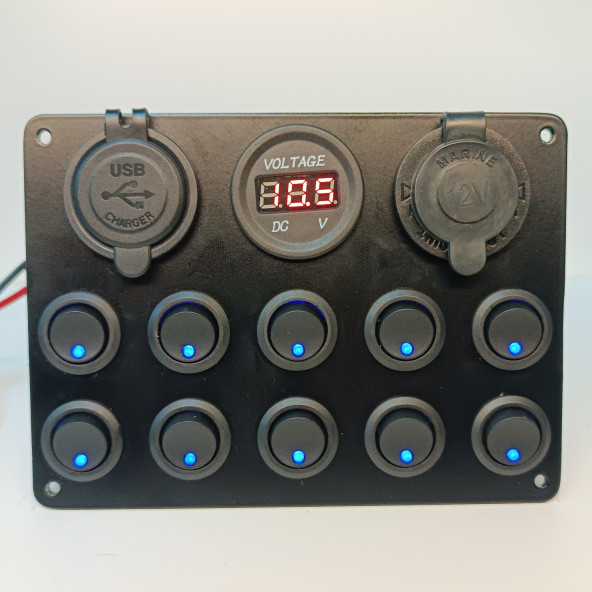 SWİTCH PANEL 10'LU USB ÇAKMAKLIK VOLT MAVİ IŞIKLI SİGORTALI