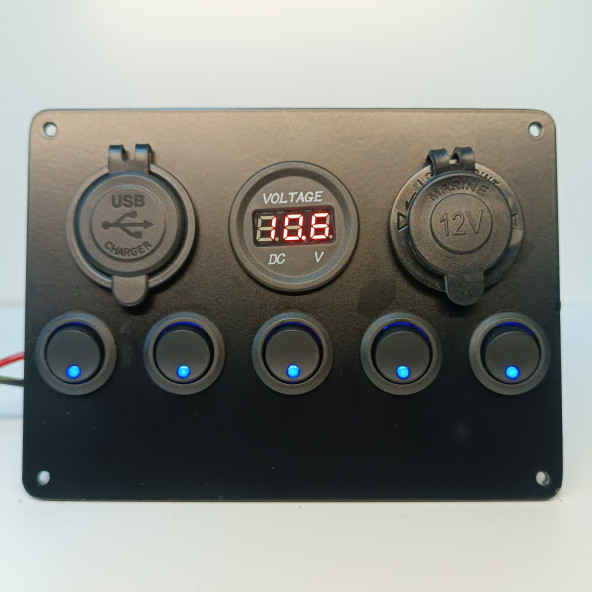 SWİTCH PANEL 5'Lİ USB ÇAKMAKLIK VOLT MAVİ IŞIKLI SİGORTALI