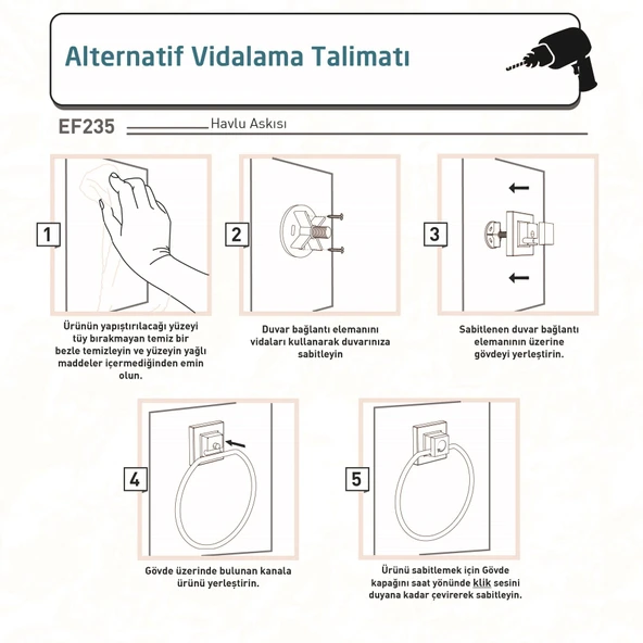 TEKNOTEL DELME VİDA MATKAP YOK! easyFIX YAPISKANLI YUVARLAK HAVLULUK MAT SİYAH EF235 - 5