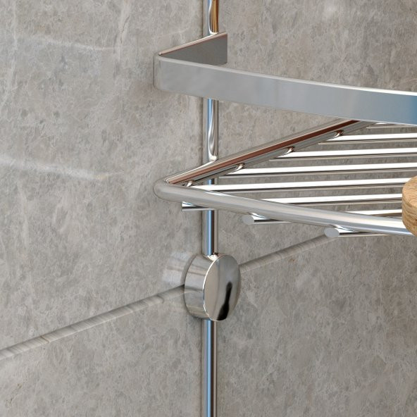 TEKNOTEL İKİ KATLI BANYO KÖŞE RAFI KANCALI KROM LM008H - 3