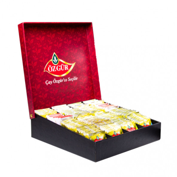 Öz-Gür Çay Bitki Meyve Poşet Çay Seti- Kırmızı Standlı