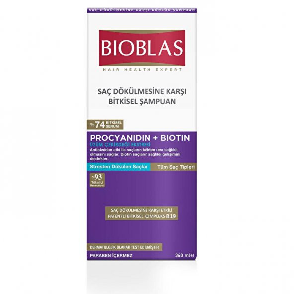 Bioblas Procyanıdın Biotin Saç Dökülmesine Karşı Anti Stress Şampuan 360x3 1080 ml