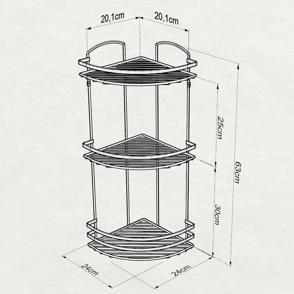 TEKNOTEL ÜÇ KATLI BANYO DUŞ KÖŞE RAFI MAT SİYAH LM009 - 2