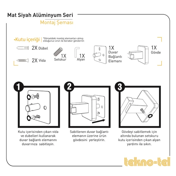 TEKNOTEL ÖMÜR BOYU PASLANMAZ HAVLULUK MAT SİYAH MG335 - 7