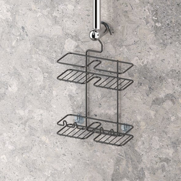 TEKNOTEL ASILABİLİR KANCALI ASKILI BANYO RAFI MAT SİYAH BK067 - 2