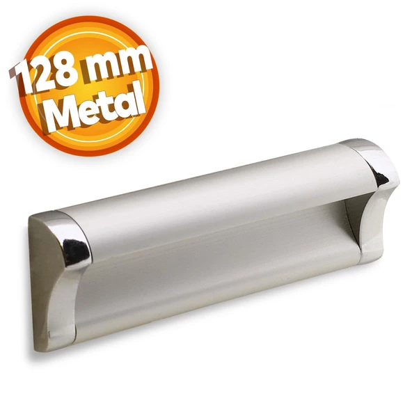Plus Mobilya Mutfak Dolap Dolabı Kapak Çekmece Kulpu Kulbu (128 MM-12.8 CM) Mat Krom Metal Kulpları