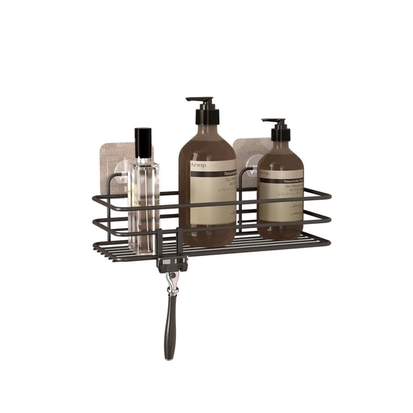 TEKNOTEL YAPIŞKANLI KANCALI BANYO RAFI MAT SİYAH ST117H - 2