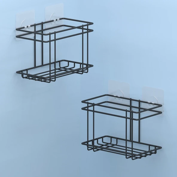 TEKNOTEL YAPIŞKANLI 2 ADET BANYO&MUTFAK RAFI MAT SİYAH ST316 - 2