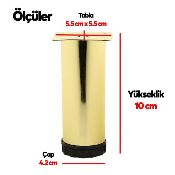 Mobilya Kanepe Sehpa TV Ünitesi Koltuk Ayağı Ayarlanabilir 10 cm Gold Altın Metal Baza Ayak - 3
