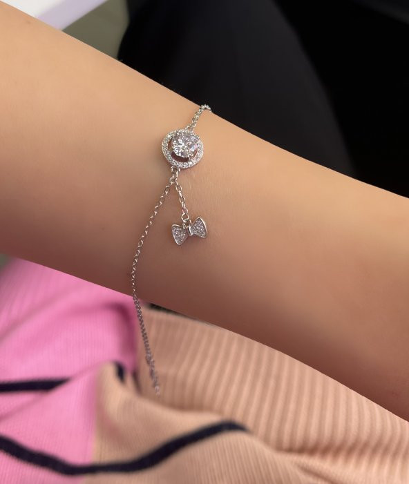 SilverPoint Sallantılı Ek Detaylı Tek Taş Bileklik - 1