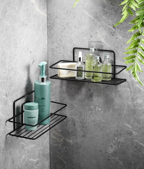 SAS Yapışkanlı Banyo Düzenleyici Şampuanlık Duş Rafı Siyah 2 Adet TŞ-01 ürün görseli