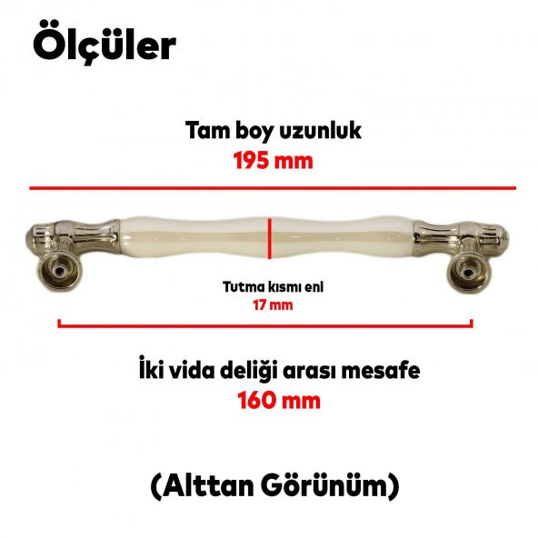 Lüks Porselen Mobilya Çekmece Dolap Kapak Kulpu Kulbu 160 mm Sedef Krom - 2