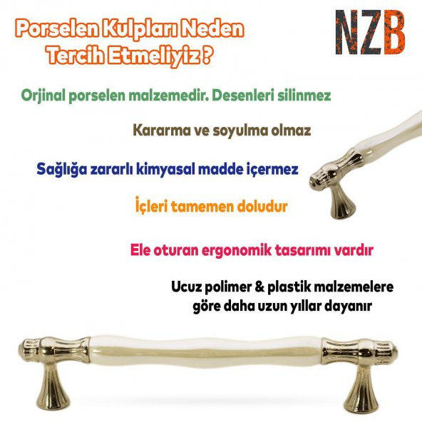 Lüks Porselen Mobilya Çekmece Dolap Kapak Kulpu Kulbu 160 mm Sedef Krom - 6