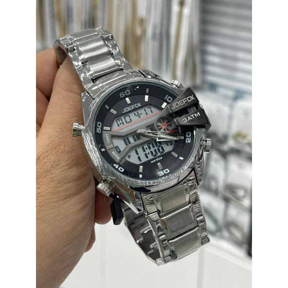 JoeFox Analog Digital Çelik Kordon Unisex Kol Saati
