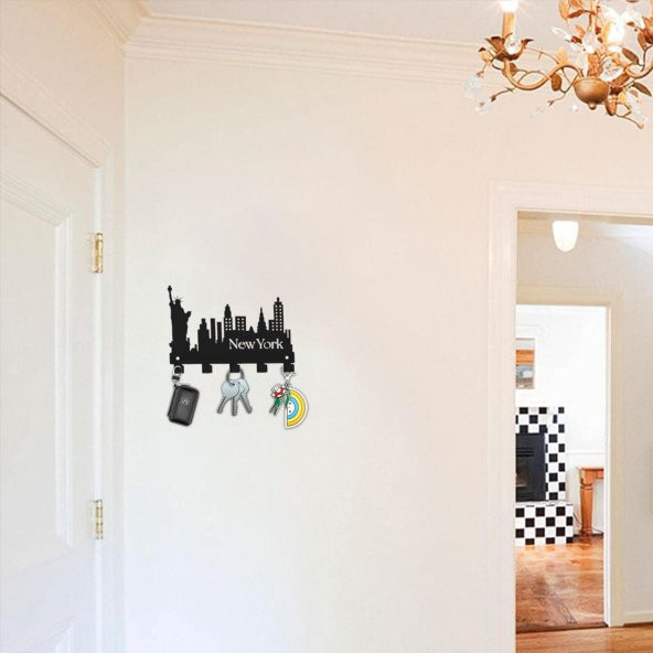 Newyork Temalı Metal Anahtarlık Askısı Siyah - 2