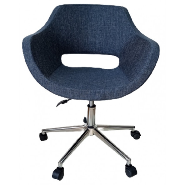 Büro Koltuğu çalışma Sandalyesi Lacivert Renk Keten Kumaş Krom Yıldız Ayaklı - Resim 2