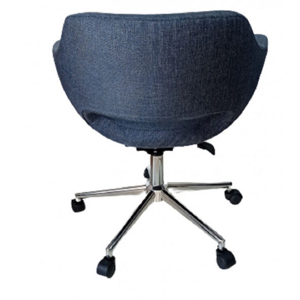 Büro Koltuğu çalışma Sandalyesi Lacivert Renk Keten Kumaş Krom Yıldız Ayaklı - Resim 3