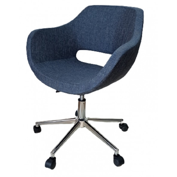 Büro Koltuğu çalışma Sandalyesi Lacivert Renk Keten Kumaş Krom Yıldız Ayaklı - Resim 4