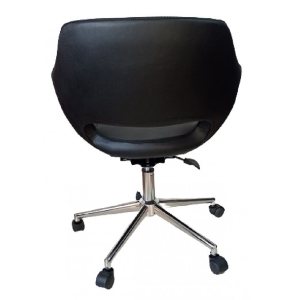 Büro Koltuğu çalışma Sandalyesi Siyah Renk Suni Deri Krom Yıldız Ayaklı - Resim 3