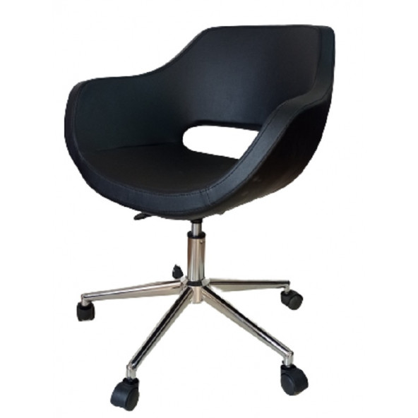 Büro Koltuğu çalışma Sandalyesi Siyah Renk Suni Deri Krom Yıldız Ayaklı - Resim 4