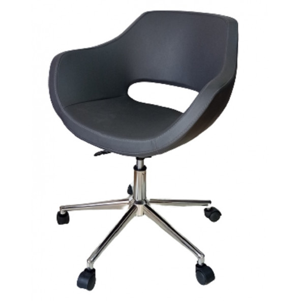 Büro Koltuğu çalışma Sandalyesi Antrasit Suni Deri Krom Yıldız Ayaklı - Resim 4