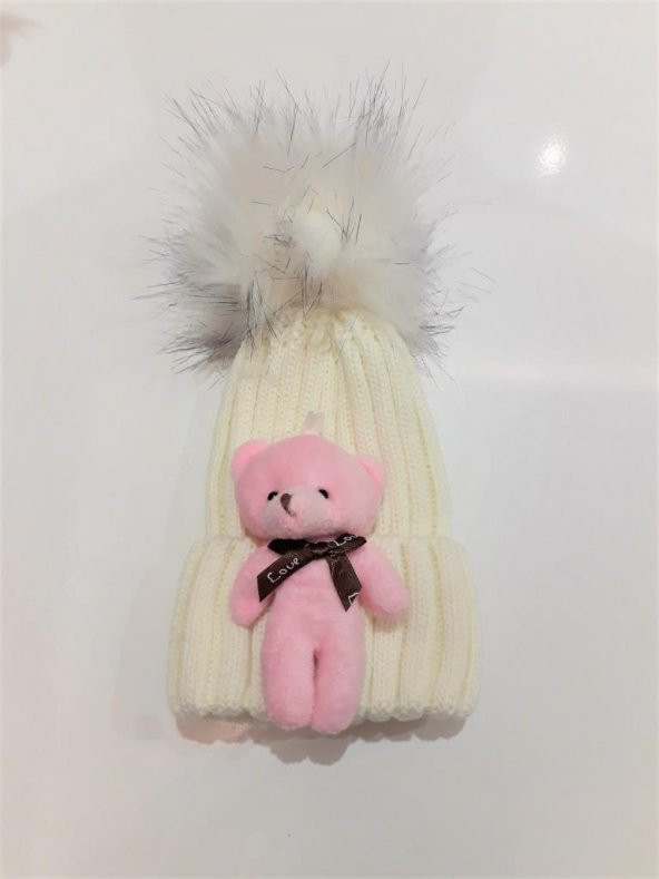 Peluş Ayıcıklı Ponponlu Çocuk Beresi  MAVİ - 8