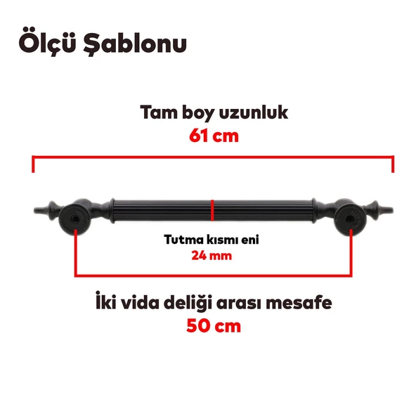 Çukurca Sürgülü Kapı Çekme Kolu Tutma Kulpu Kulbu Çelik Dış Kapı Tutamağı Kol Mat Siyah 50 Cm - 2
