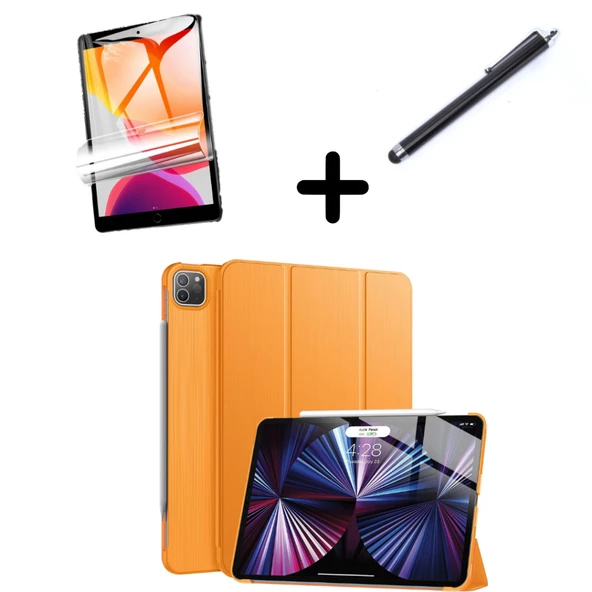 Apple iPad Pro 12.9 3. 4. 5. 6. Nesil Kılıf Set PU Deri Smart Tablet Kilifi Ekran Koruyucu + Kalem - 9