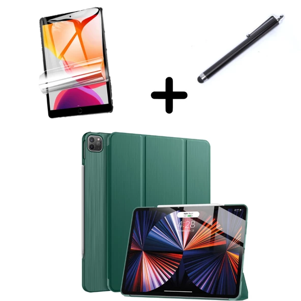 Apple iPad Pro 12.9 3. 4. 5. 6. Nesil Kılıf Set PU Deri Smart Tablet Kilifi Ekran Koruyucu + Kalem - 5
