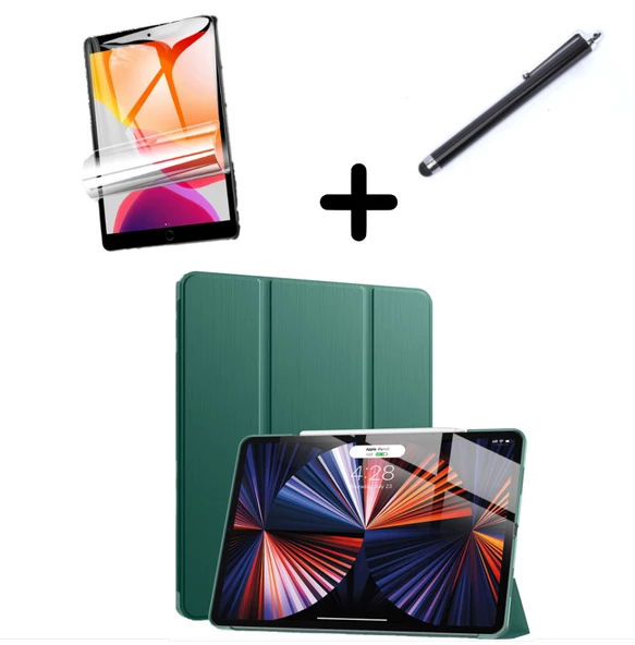 Apple iPad Pro 12.9 3. 4. 5. 6. Nesil Kılıf Set PU Deri Smart Tablet Kilifi Ekran Koruyucu + Kalem - 2