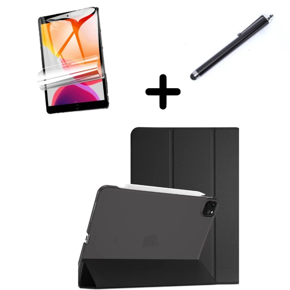 Apple iPad Pro 12.9 3. 4. 5. 6. Nesil Kılıf Set PU Deri Smart Tablet Kilifi Ekran Koruyucu + Kalem - 10