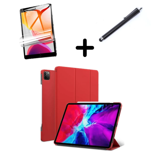 Apple iPad Pro 12.9 3. 4. 5. 6. Nesil Kılıf Set PU Deri Smart Tablet Kilifi Ekran Koruyucu + Kalem - 12