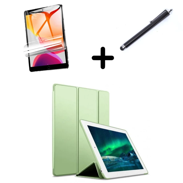 Apple iPad 7. 8. 9. Nesil 10.2 Kılıf Set PU Deri Smart Tablet Kilifi Ekran Koruyucu + Kalem - 7