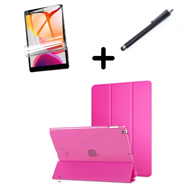 Apple iPad 7. 8. 9. Nesil 10.2 Kılıf Set PU Deri Smart Tablet Kilifi Ekran Koruyucu + Kalem - 4