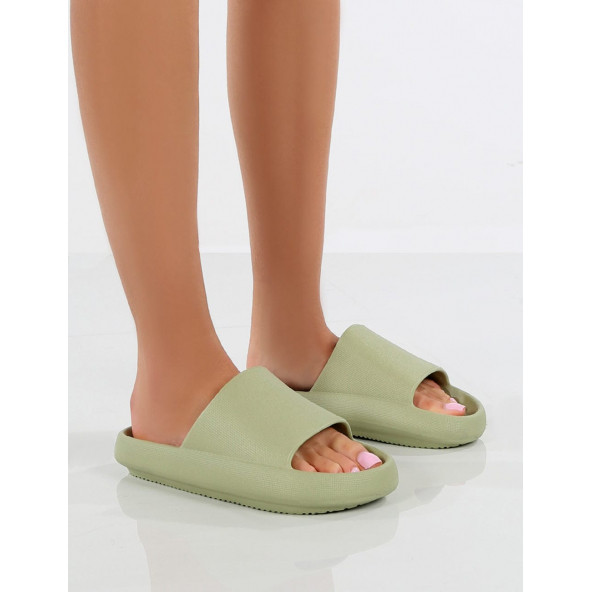 Unisex Yeezy MORBEYAZKREMGRİ Renk Slide Terlik Çift Tokalı